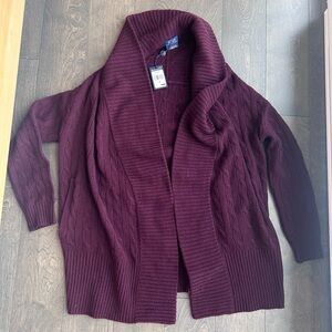 Polo Ralph Lauren Deep Burgundy Cable Knit Cardigan Cashmere Size XS